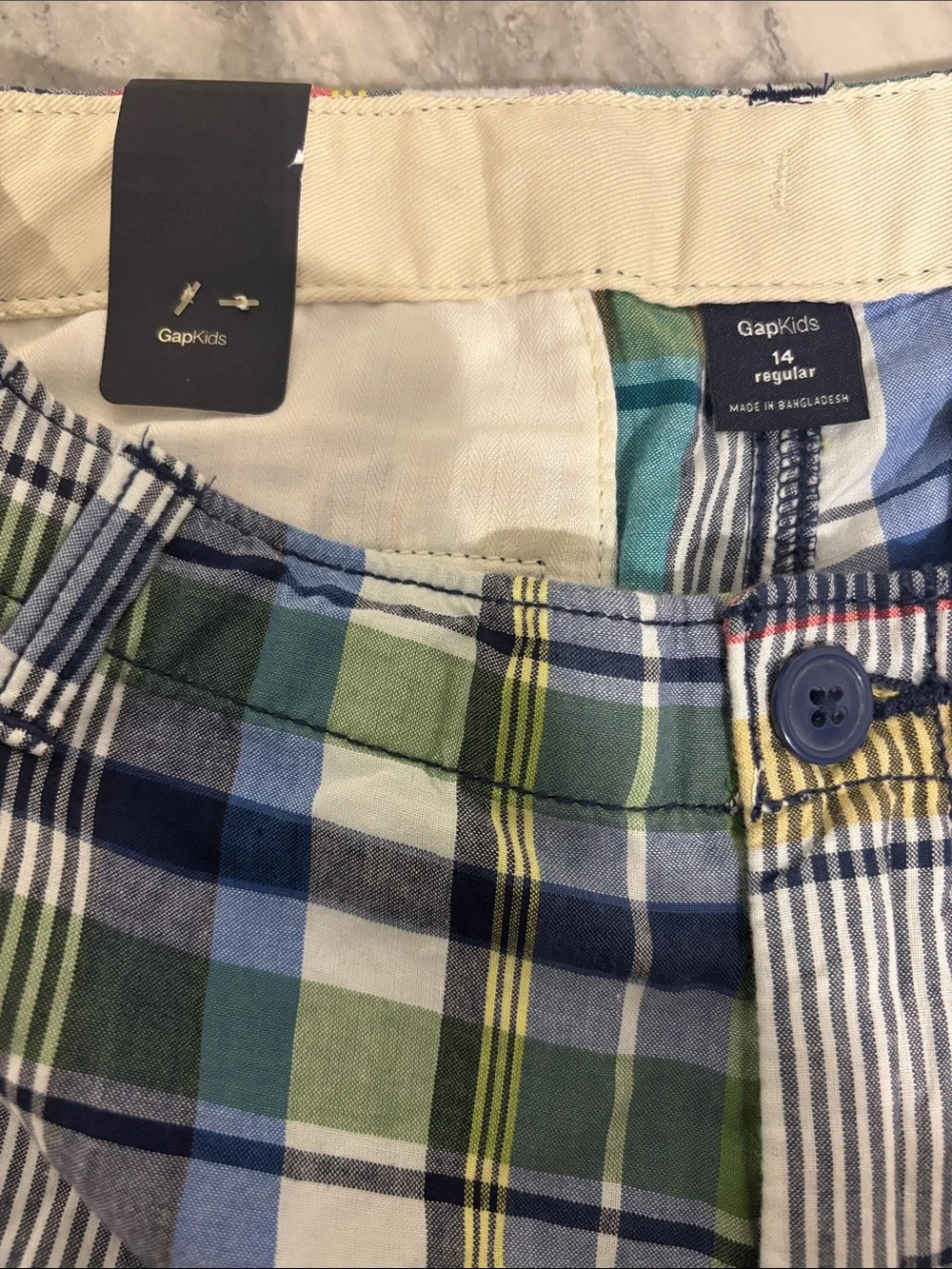 NWT Gap Kids Multi-Color Plaid Patchwork Shorts Size 14 Regular